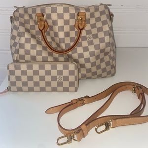 ⭐️Louis Vuitton Damier Azur Speedy Bandoulière 30 bag w/ Clémence zipper wallet